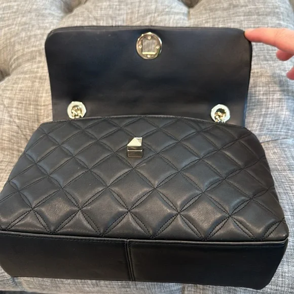Kate Spade Bag Black Quilted Vegan Leather Gold Chain Shoulder / Crossbody - Picture 11 of 17
